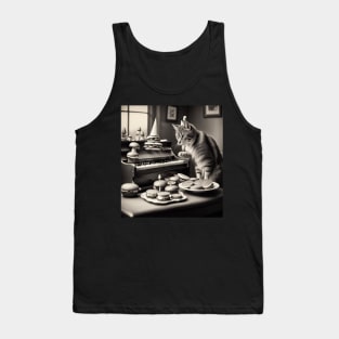 piano playing cat with burgers on his birthday Tank Top